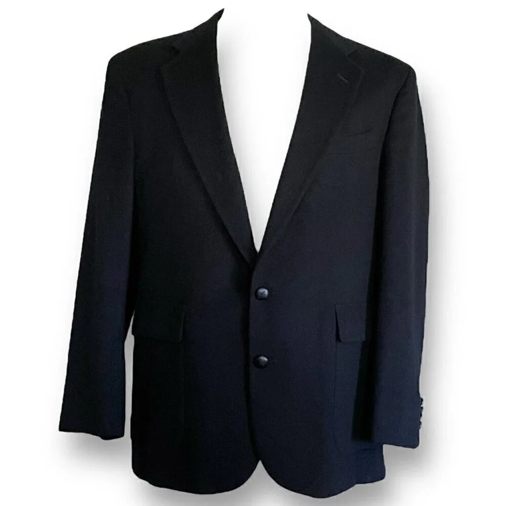 Christopher Hayes Mens Blazer 44R Black Camel Hair Two Button Sport Coat MiUSA